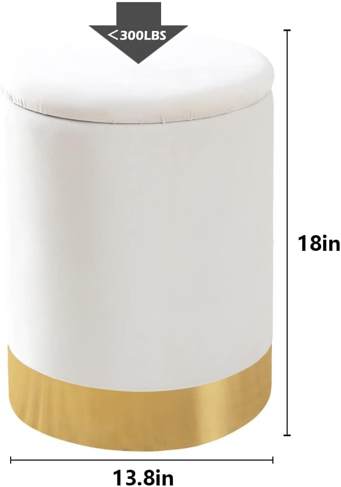Mxfurhawa Velvet Storage Ottoman Multipurpose Footrest Stool with Metal Base Modern Round Vanity Stool Chair Ottoman Foot Stools Support 300 lbs Padded Seat for Living Room (Cream (Velvet))