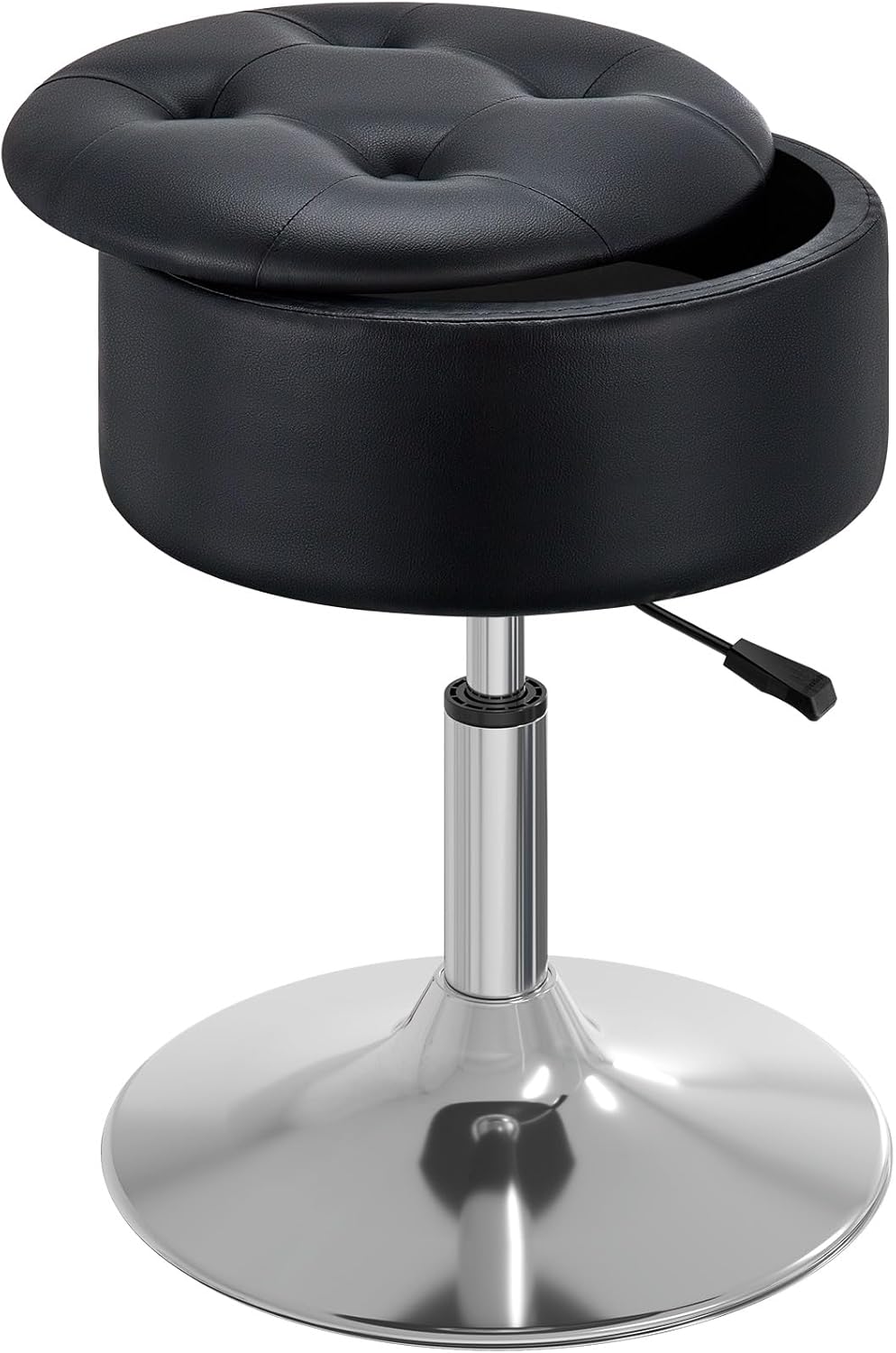 GREENSTELL Vanity Stool with Storage, 19" to 23" Height Adjustable PU Leather Vanity Chair, 360° Swivel Makeup Stool with Removeable Tray, Modern Ottoman for Bedroom Bathroom, Grey