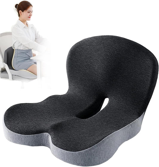 Memory Foam Office Chair Cushion, L-Shaped Integrated Seat Cushions, Chair Seat Cushion for Lower Back Tailbone Protection, Lumbar Support (Black Gray)