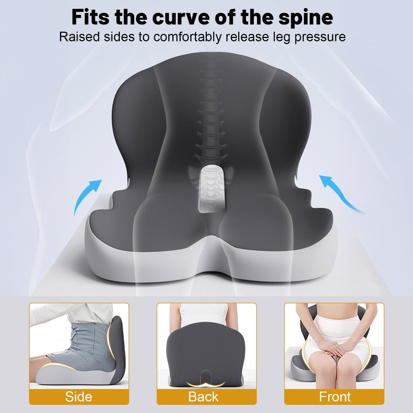 Memory Foam Office Chair Cushion, L-Shaped Integrated Seat Cushions, Chair Seat Cushion for Lower Back Tailbone Protection, Lumbar Support (Dark Gray)