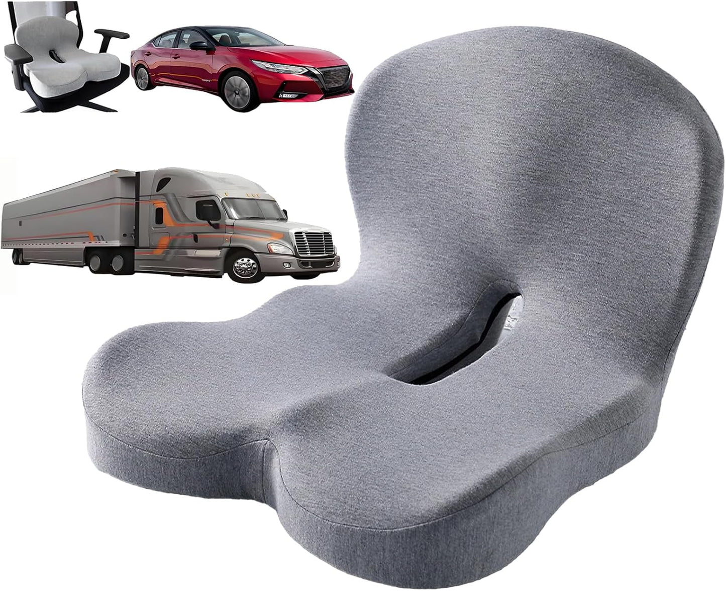 Memory Foam L-Shaped Integrated Seat Cushion for Office Chair, Truck&Car Ergonomic Driver Seat Cushion for Back, Lower Back & Tailbone Support for Truck Driver&Long Driving (Black)