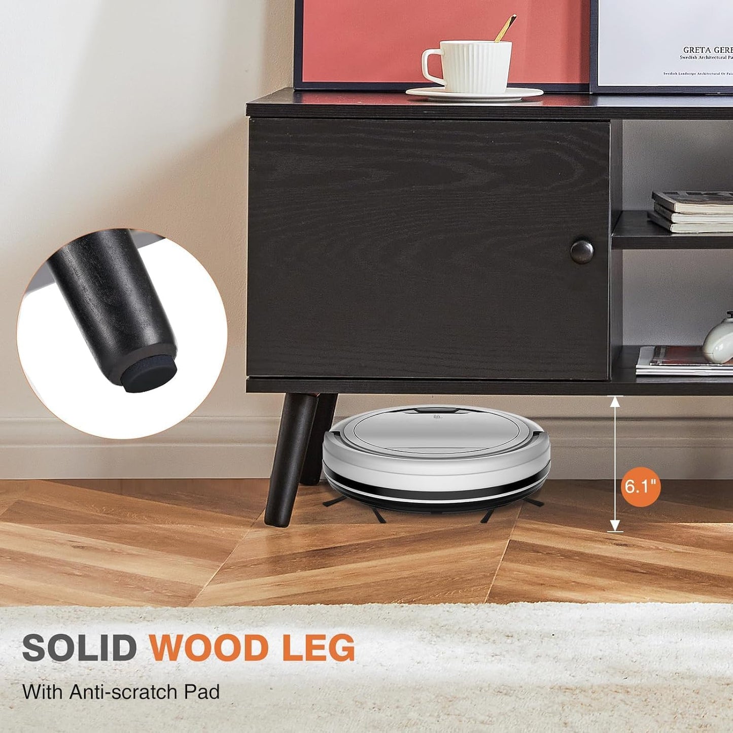 Sweetcrispy TV Stand for 55 60 inch TV, Modern Mid Century Entertainment Center with Storage, Media Console Table 2 Cabinet, Soft Hinge, Handle Door, Wooden Living Room, Office Furniture, Pure Black