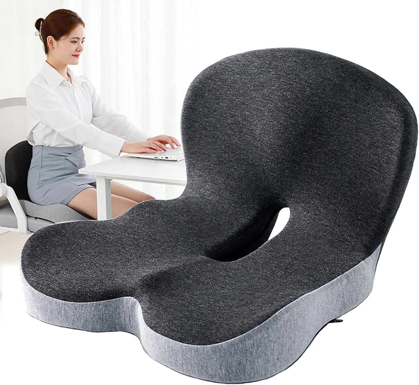 Memory Foam L-Shaped Integrated Seat Cushions, Ergonomic Memory Foam Non Slip Seat with Back Support, Comfort Car Seat Cushion with Lumbar Support Quick Pain Relief for Car & Office (Gray)