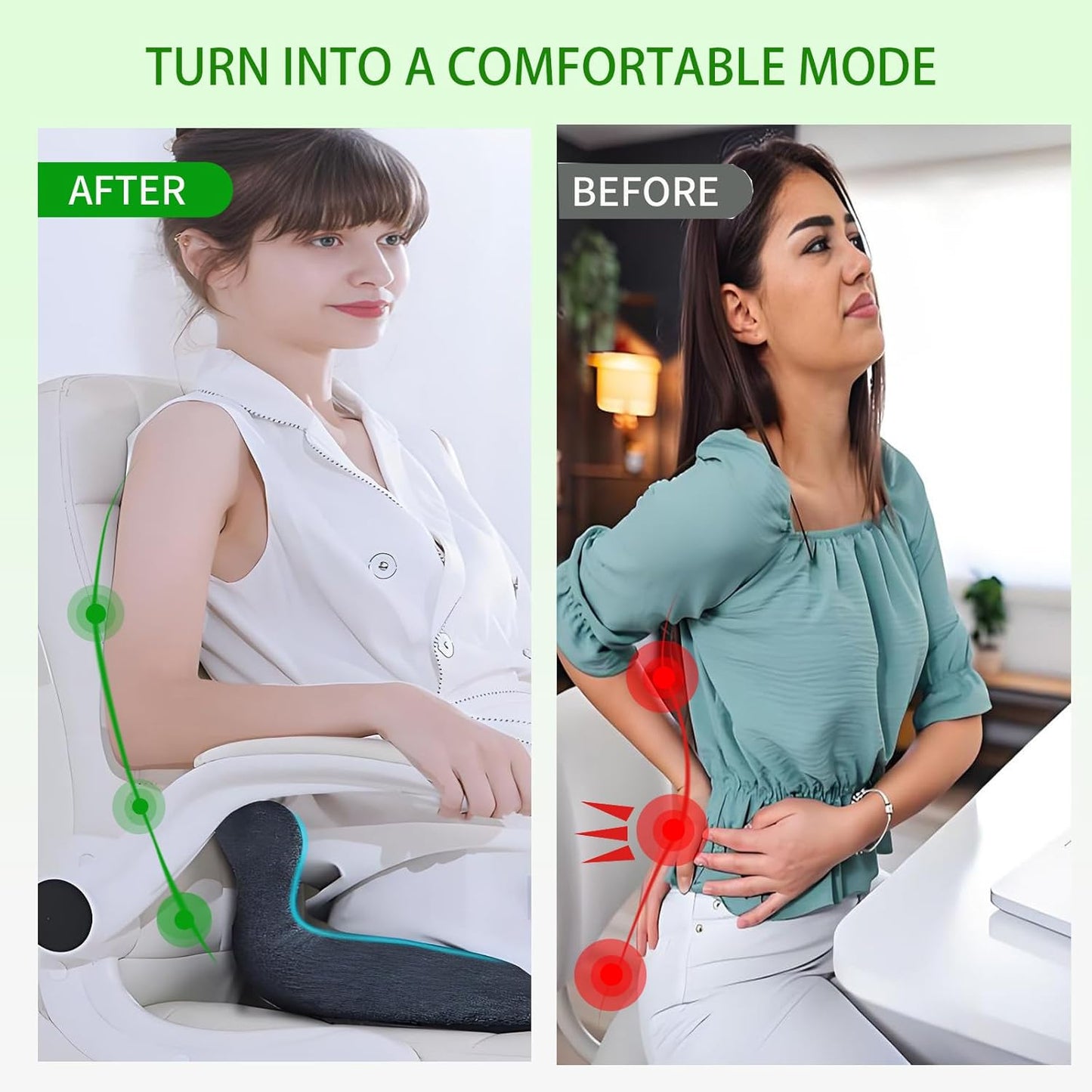 Memory Foam L-Shaped Integrated Seat Cushion for Office Chair, Truck&Car Ergonomic Driver Seat Cushion for Back, Lower Back & Tailbone Support for Truck Driver&Long Driving (Black)