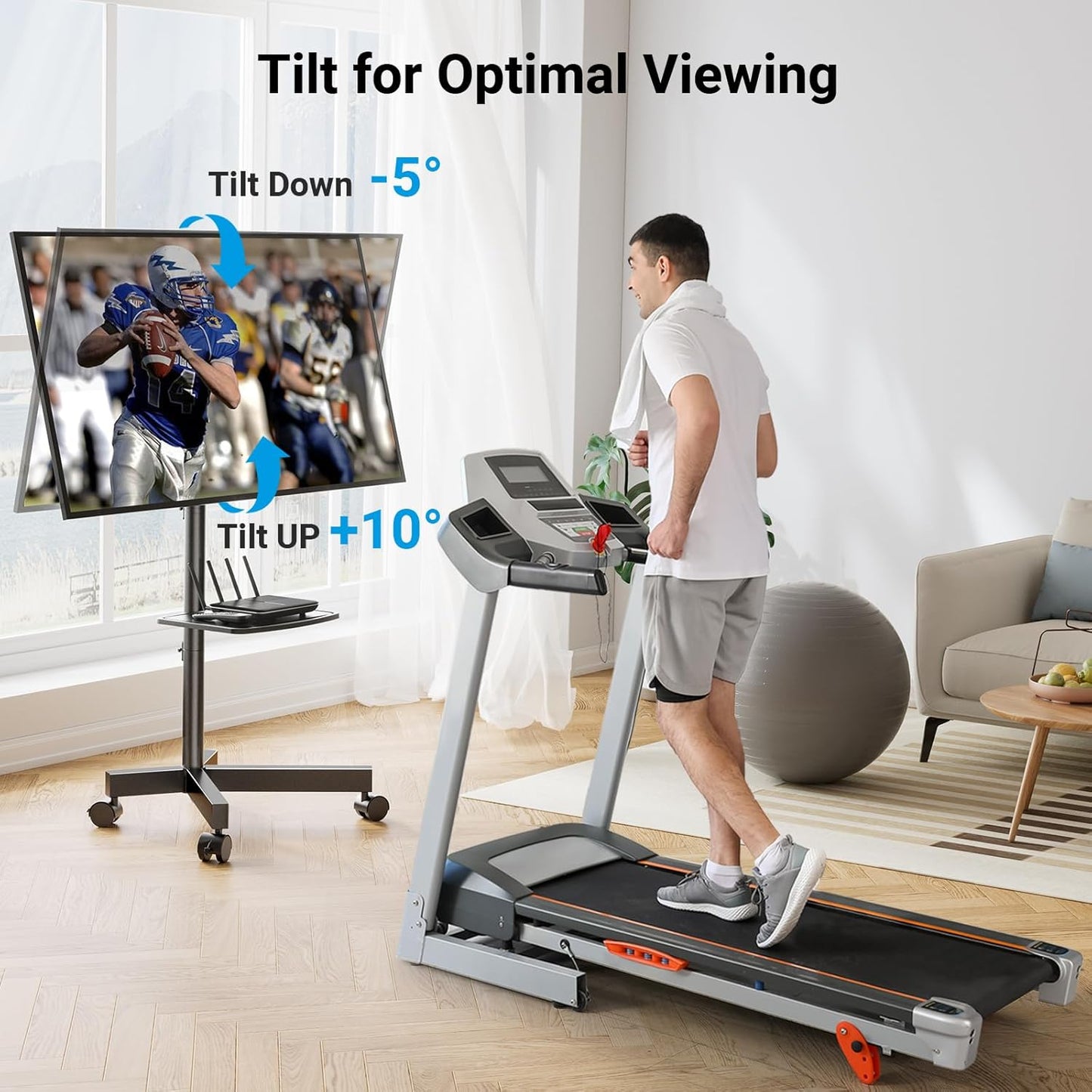 PERLESMITH Mobile TV Stand for 23-60 Inch LCD LED Flat/Curved Screen TVs, Tilt TV Cart Holds up to 88Lbs, Portable TV Stand with Laptop Shelf, Rolling TV Floor Stand Max VESA 400x400mm (PSTVMC06)