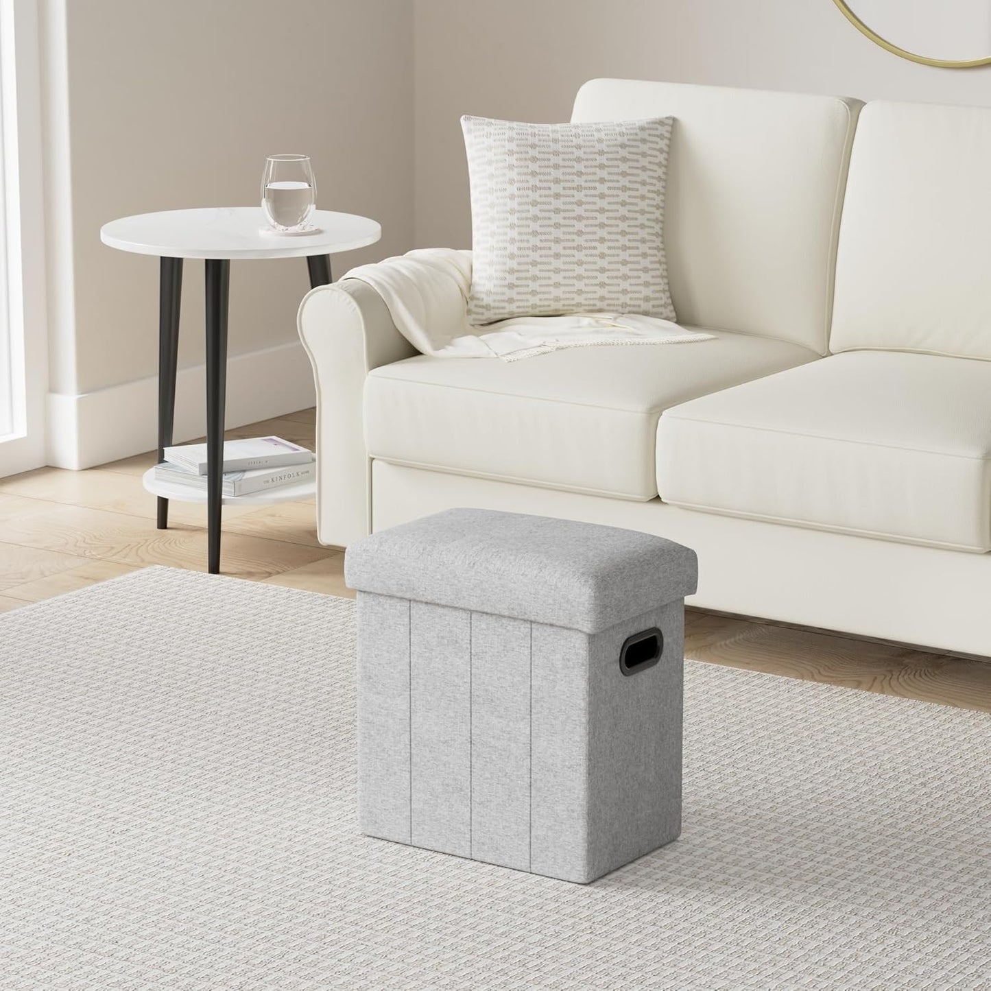 COSYLAND Ottoman with Storage Collapsible Fabric - Footrest Foot Stool for Room, Slim Tall Folding Ottoman Furniture with Handles Lid Toy Chest Linen - Gray - 16.5x16.5x10.6in