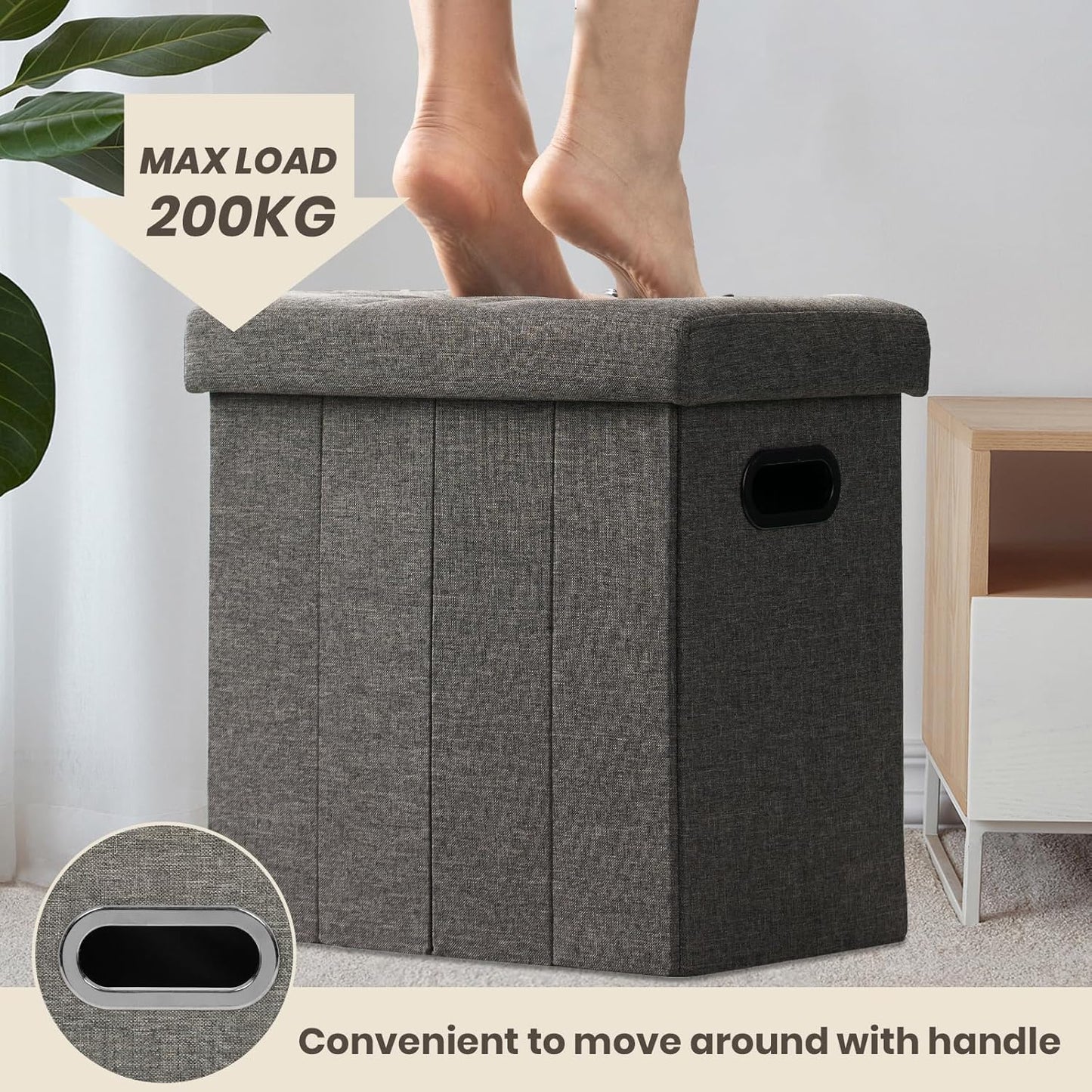 COSYLAND Ottoman with Storage Collapsible Fabric - Footrest Foot Stool for Room, Slim Tall Folding Ottoman Furniture with Handles Lid Toy Chest Linen - Gray - 16.5x16.5x10.6in