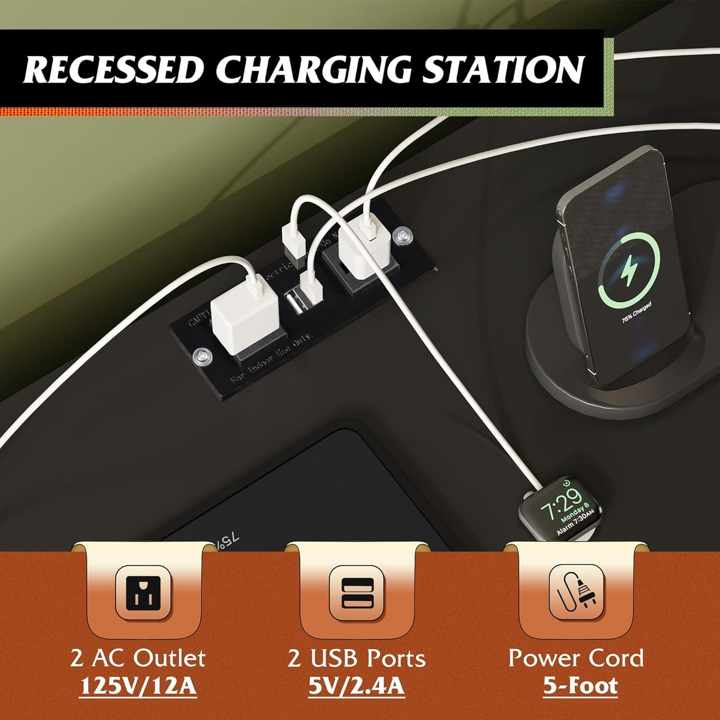 WLIVE Black TV Stand for 45, 50, 55 inch TV, Entertainment Center with LED Lights & Charging Station, TV Media Console Table with 8 Fabric Drawers and Open Shelves for Living Room, Hallway, Wood Top