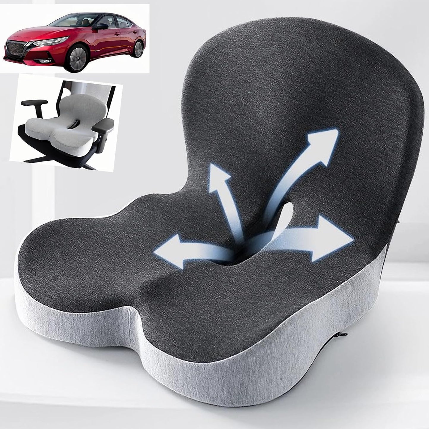 Memory Foam L-Shaped Integrated Seat Cushion for Office Chair, Truck&Car Ergonomic Driver Seat Cushion for Back, Lower Back & Tailbone Support for Truck Driver&Long Driving (Black)