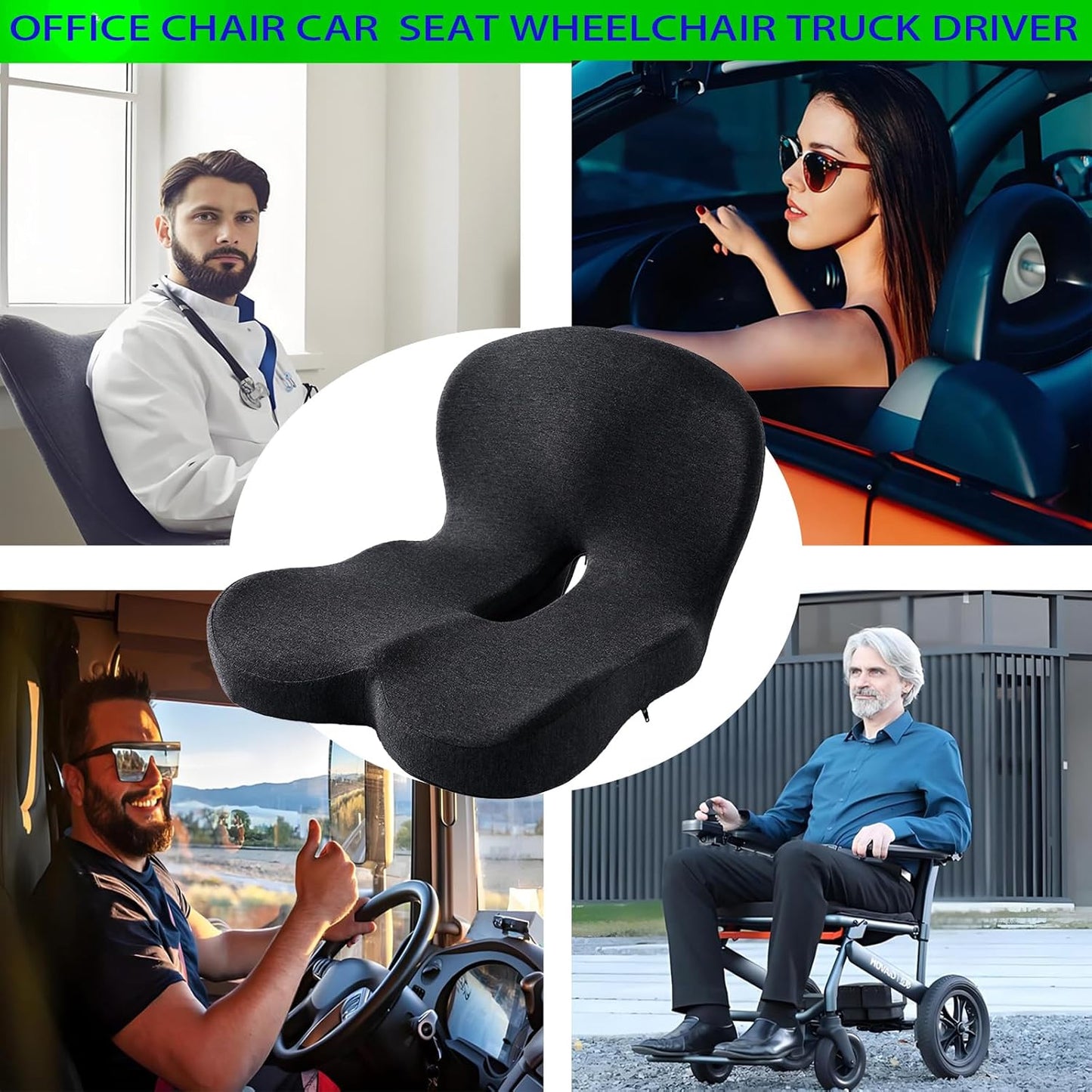 Memory Foam L-Shaped Integrated Seat Cushion for Office Chair, Truck&Car Ergonomic Driver Seat Cushion for Back, Lower Back & Tailbone Support for Truck Driver&Long Driving (Black)