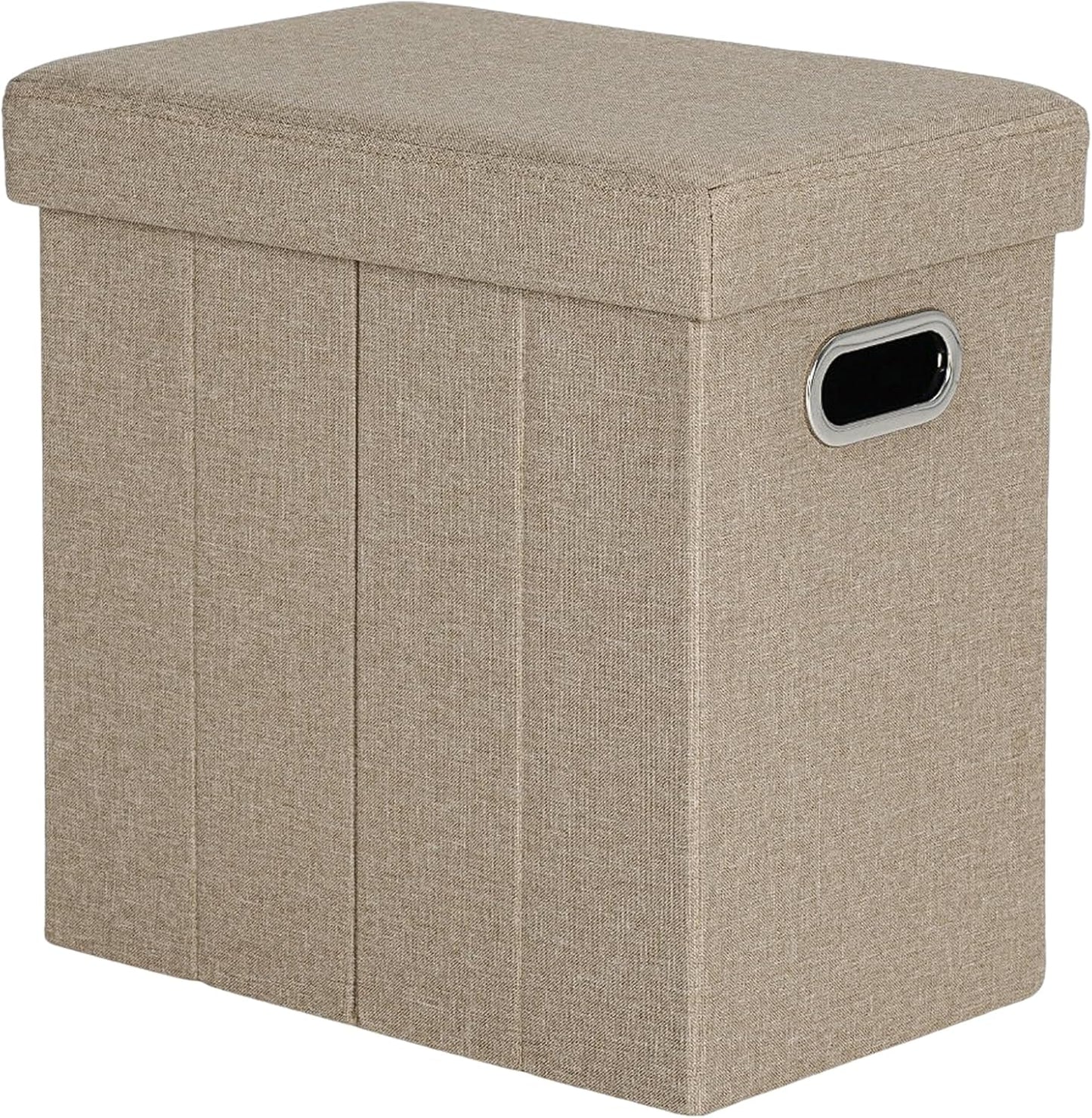 COSYLAND Ottoman with Storage Collapsible Fabric - Footrest Foot Stool for Room, Slim Tall Folding Ottoman Furniture with Handles Lid Toy Chest Linen - Gray - 16.5x16.5x10.6in