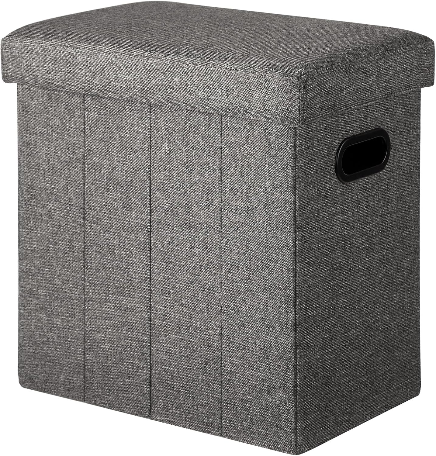 COSYLAND Ottoman with Storage Collapsible Fabric - Footrest Foot Stool for Room, Slim Tall Folding Ottoman Furniture with Handles Lid Toy Chest Linen - Gray - 16.5x16.5x10.6in