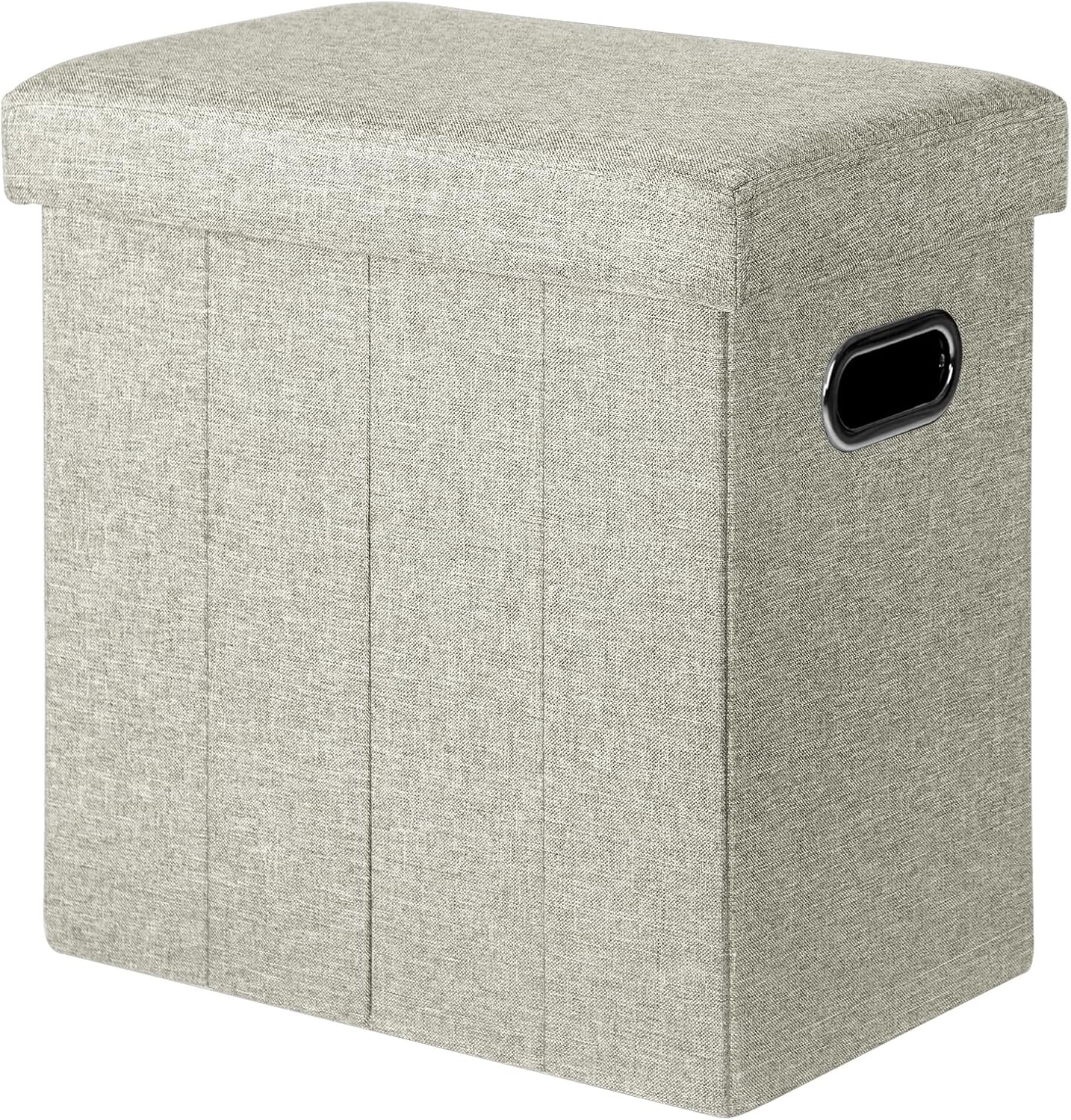 COSYLAND Ottoman with Storage Collapsible Fabric - Footrest Foot Stool for Room, Slim Tall Folding Ottoman Furniture with Handles Lid Toy Chest Linen - Gray - 16.5x16.5x10.6in