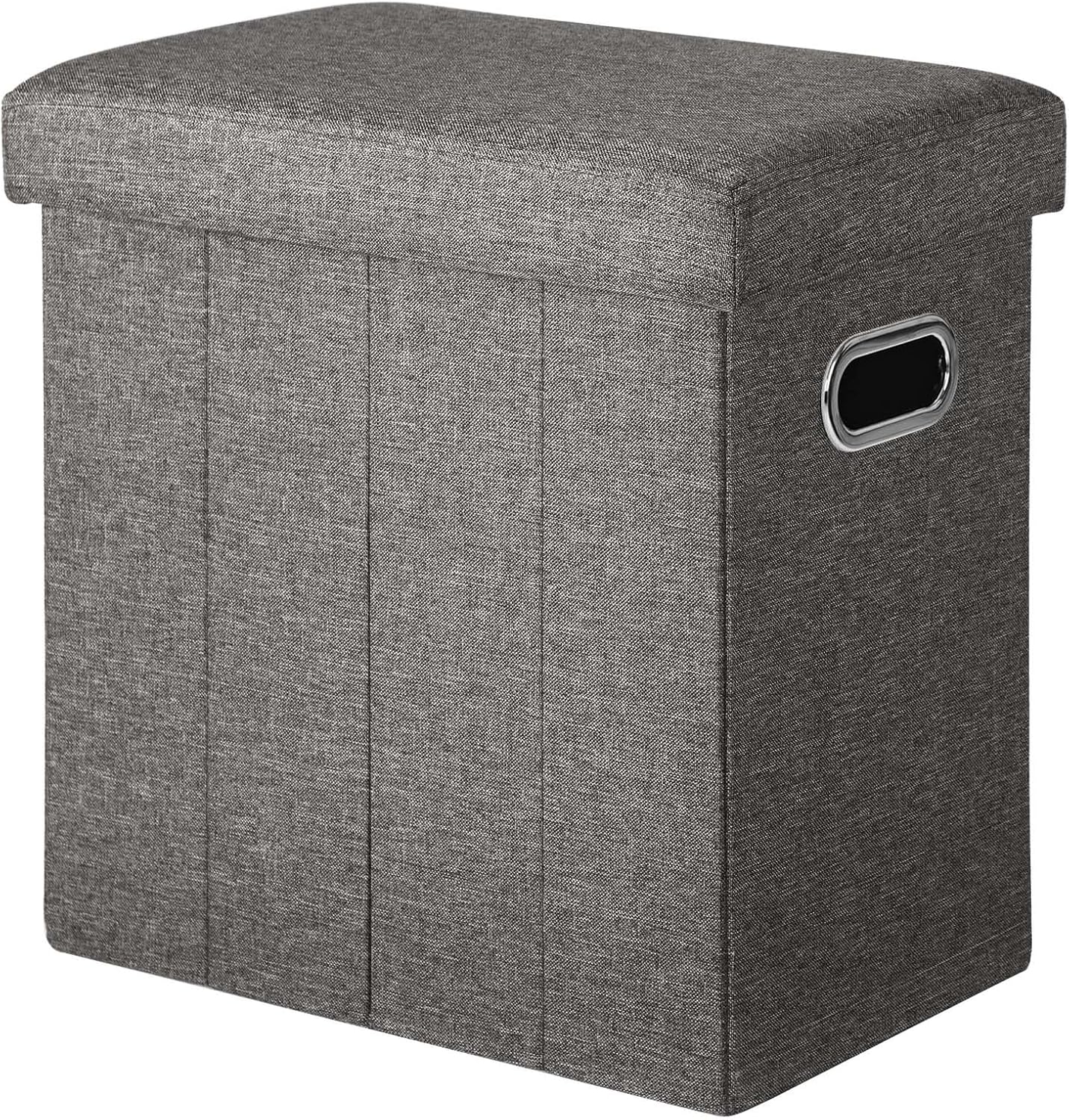 COSYLAND Ottoman with Storage Collapsible Fabric - Footrest Foot Stool for Room, Slim Tall Folding Ottoman Furniture with Handles Lid Toy Chest Linen - Gray - 16.5x16.5x10.6in