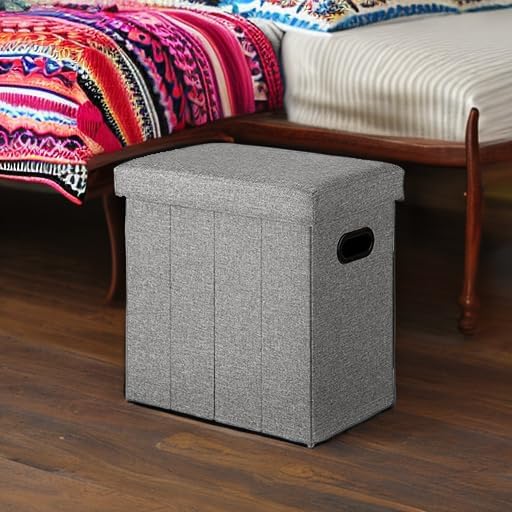 COSYLAND Ottoman with Storage Collapsible Fabric - Footrest Foot Stool for Room, Slim Tall Folding Ottoman Furniture with Handles Lid Toy Chest Linen - Gray - 16.5x16.5x10.6in