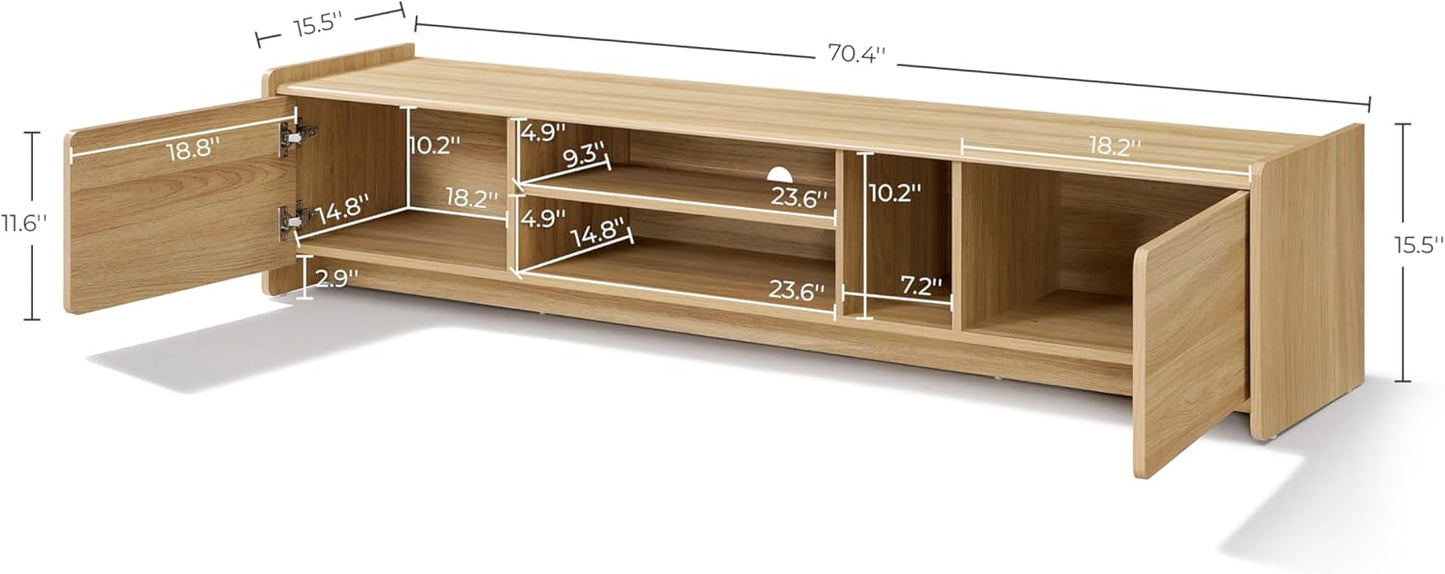 LuxenHome TV Stand for Living Room up to 80'' TVs, 70'' Wide Mid-Century Modern TV Console Cabinet with Rounded Corners, Wood Low Media Console Entertainment Center with Storage for Entryway