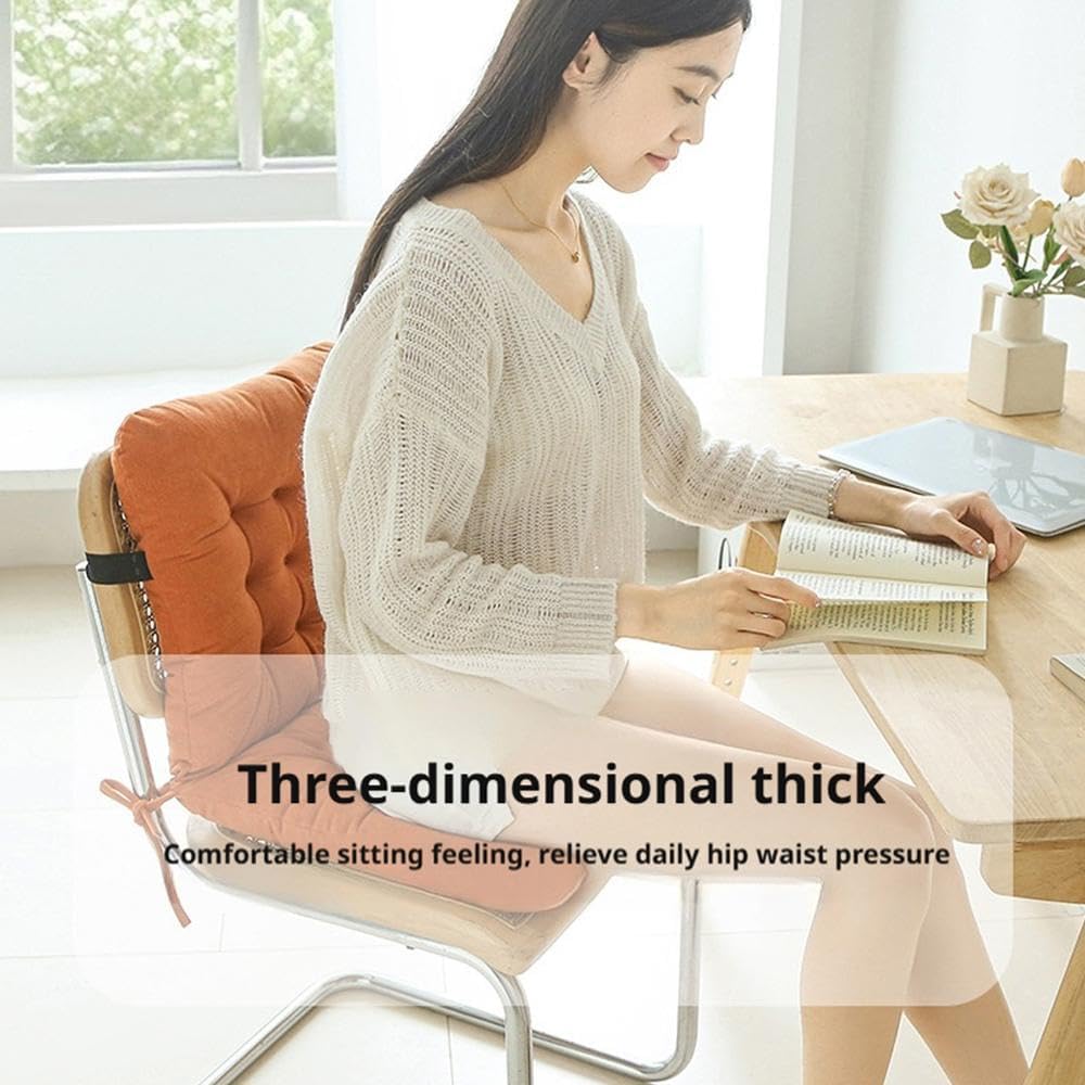 Desk Chair Cushion with Ties Office Seat Cushion Non-Slip Comfort Soft Dorm Seat Pad with Back Support for Dorm, Desk, Dining Chair, Floor Sitting