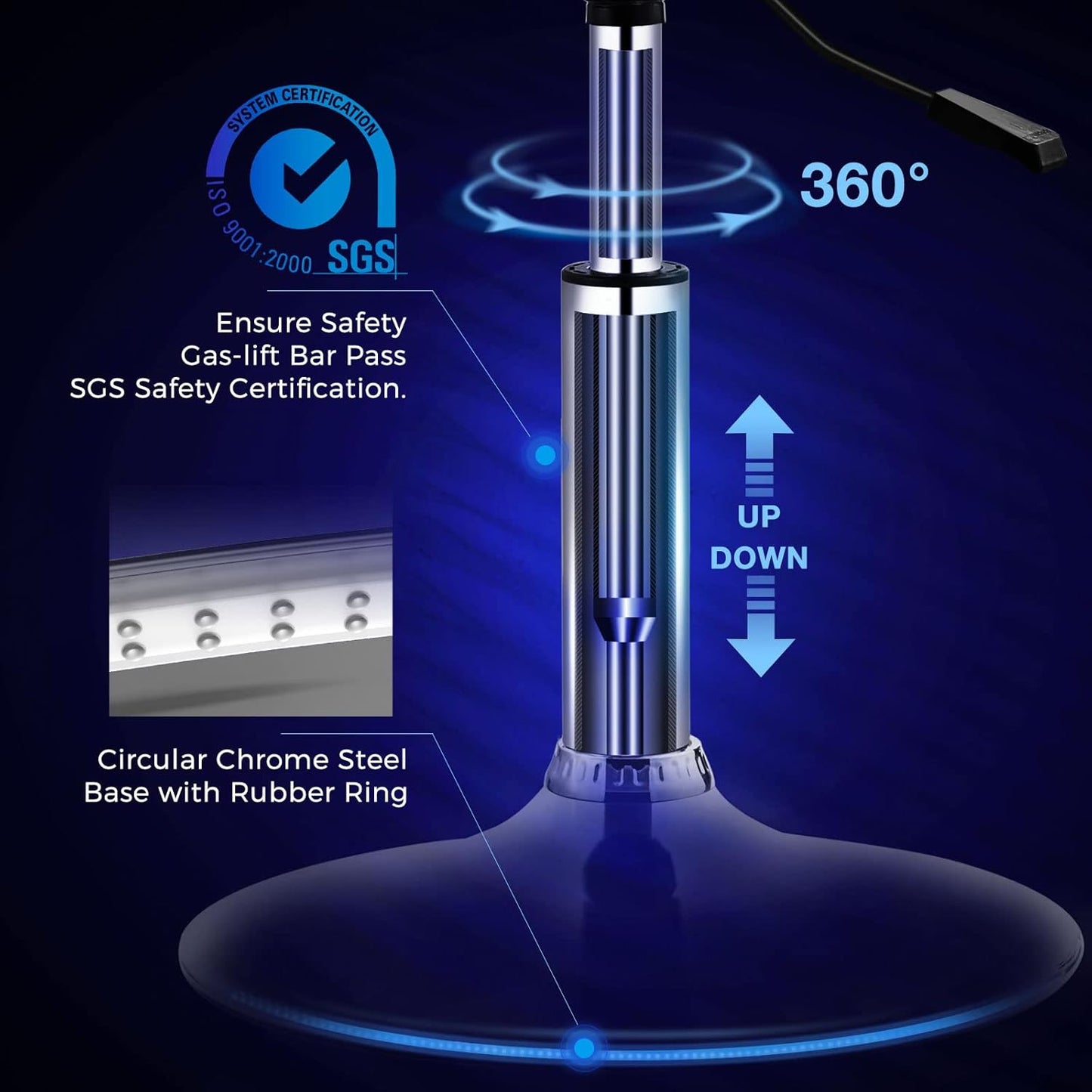 GREENSTELL Vanity Stool with Storage, 19" to 23" Height Adjustable PU Leather Vanity Chair, 360° Swivel Makeup Stool with Removeable Tray, Modern Ottoman for Bedroom Bathroom, Grey