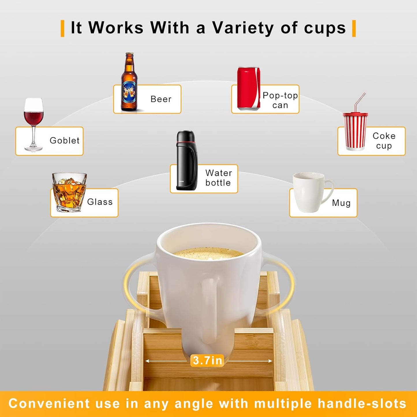 Bamboo Sofa Armrest Tray - Couch Arm Tray with Detachable Couch Cup Holder - 2 in 1 Anti-Slip Foldable Sofa Armchair Caddy Table - Cup Holder for Drinks Cellphone TV Remote Snacks