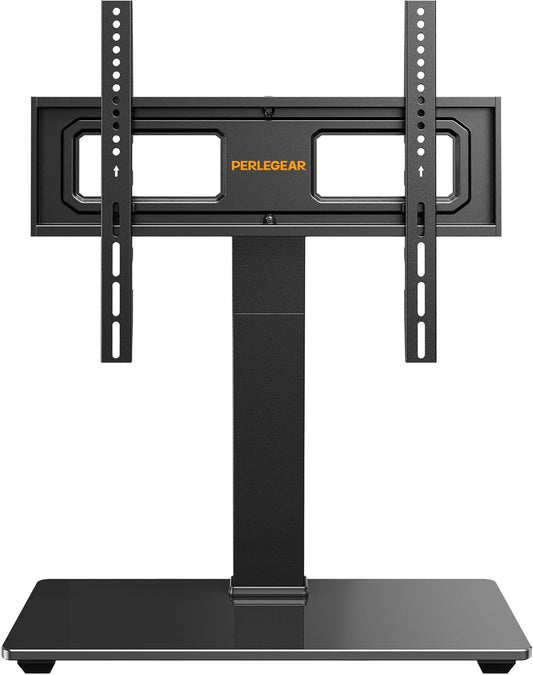 Perlegear Universal Swivel TV Stand Base for 32–70 inch TVs, Height Adjustable Table Top TV Stand Mount with Tilt, Tempered Glass Base, Holds up to 88 lbs, Max VESA 400x400mm, PGTVS26