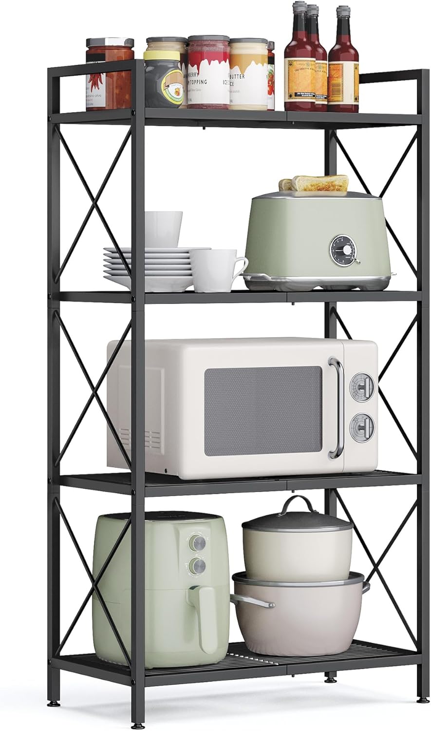 SONGMICS 5-Tier Metal Storage Rack, Shelving Unit with X Side Frames, Dense Mesh, 12.6 x 23.6 x 57.3 Inches, for Entryway, Kitchen, Living Room, Bathroom, Industrial Style, Ink Black UBSC165B01