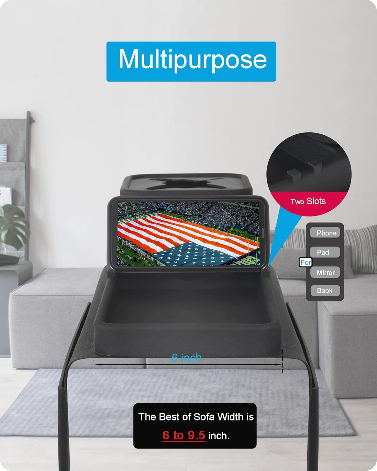 Silicone Couch Cup Holder, VIENFUT Anti-Spill Anti-Slip Sofa Armrest Tray BPA-Free, Dirt-Resistant Silicone Couch Arm Tray for Remote, Snacks, Cellphone and iPad, Gift for Family, Friend (Black)