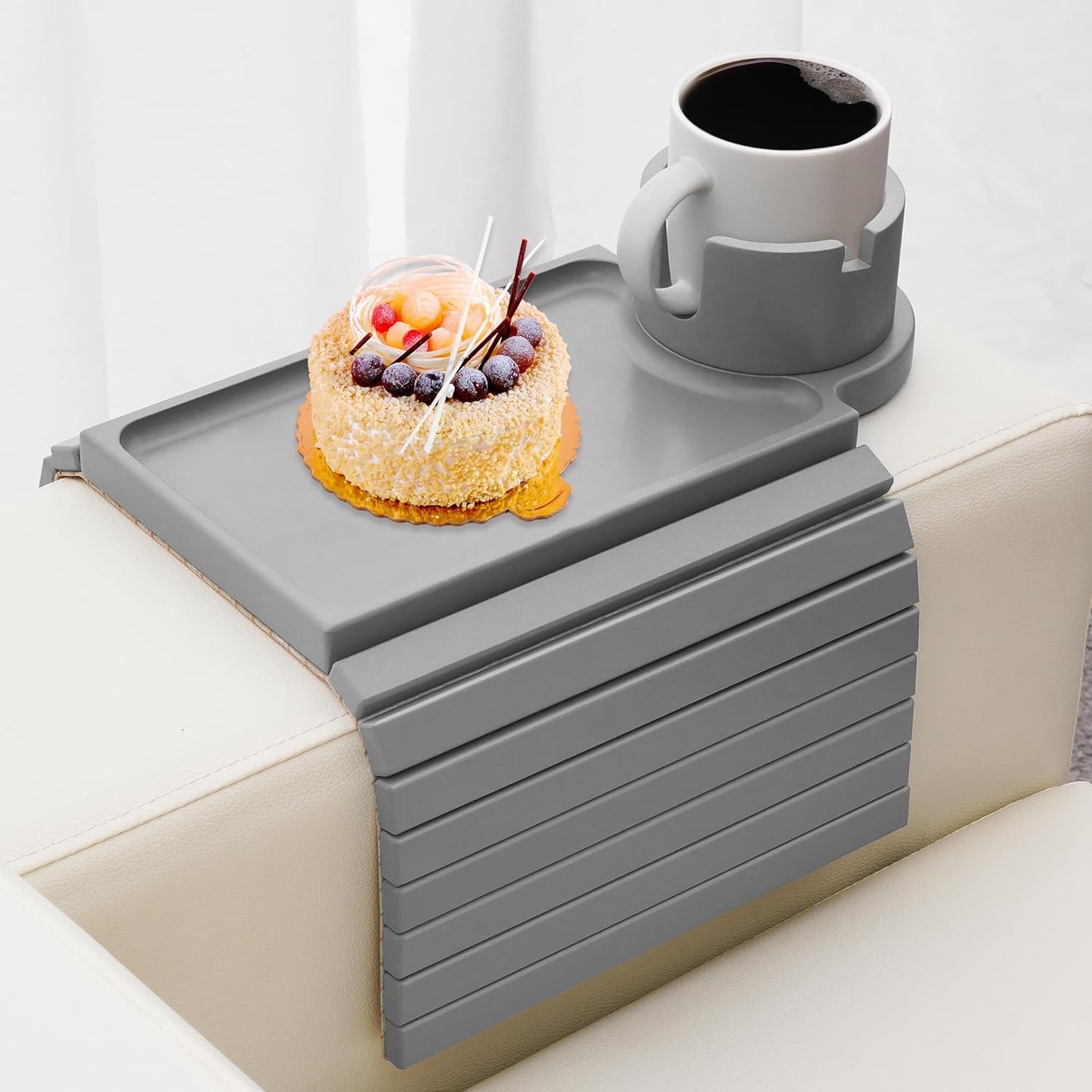 Couch Cup Holder Tray, 3 in 1 Couch Arm Trays,Large Bamboo Chair Arm Rest Tray with 360° Cup Holder,Removable Anti-Slip Organizer for Snack Eating