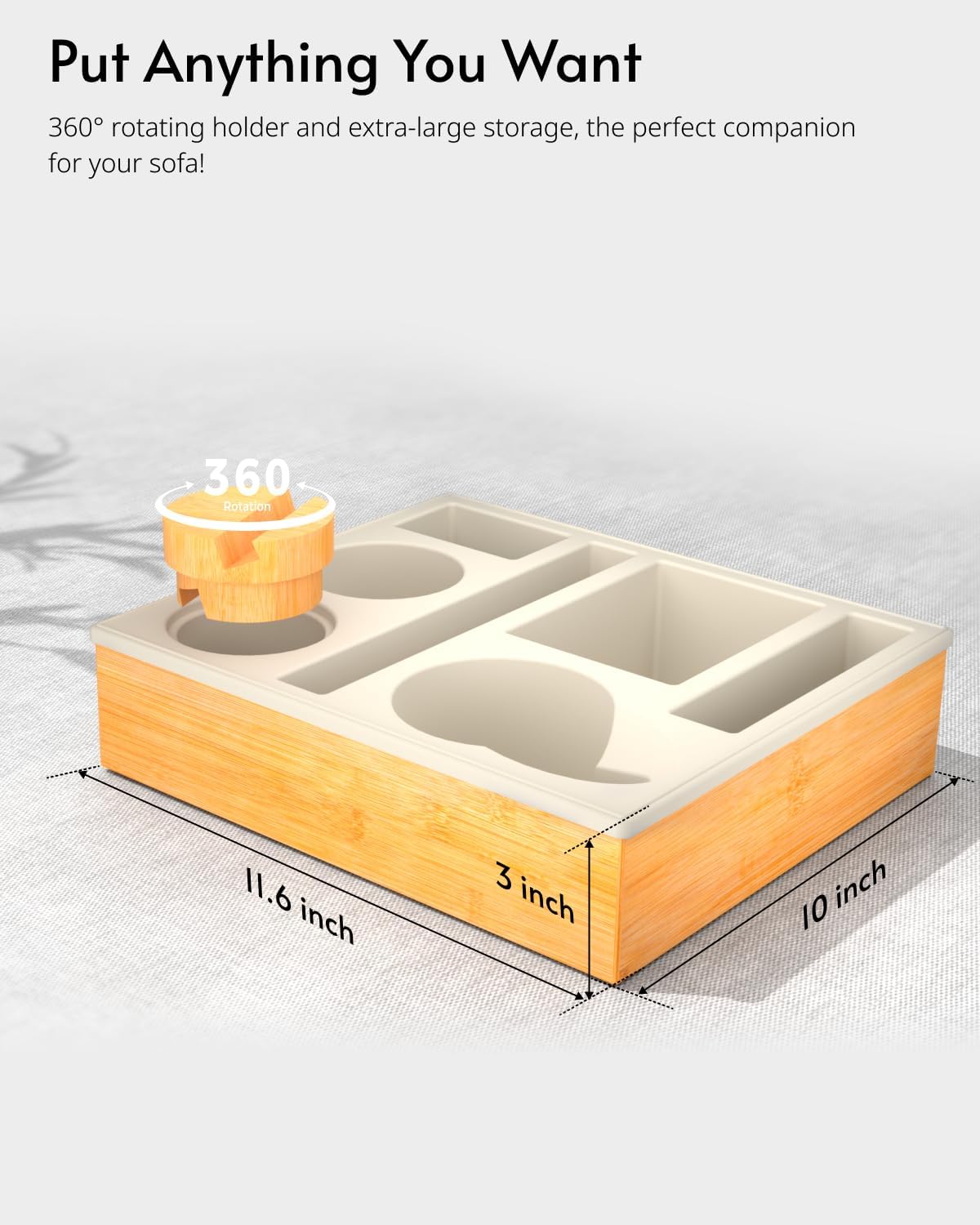 Couch Cup Holder Tray - Couch Organizer Caddy, Silicone Beach Caddy with Cup Holder, Sofa and Bed Drink Holder and Couch Tray Table for Snacks Beverage Remote (Beige)