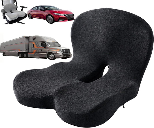 Memory Foam L-Shaped Integrated Seat Cushion for Office Chair, Truck&Car Ergonomic Driver Seat Cushion for Back, Lower Back & Tailbone Support for Truck Driver&Long Driving (Black)