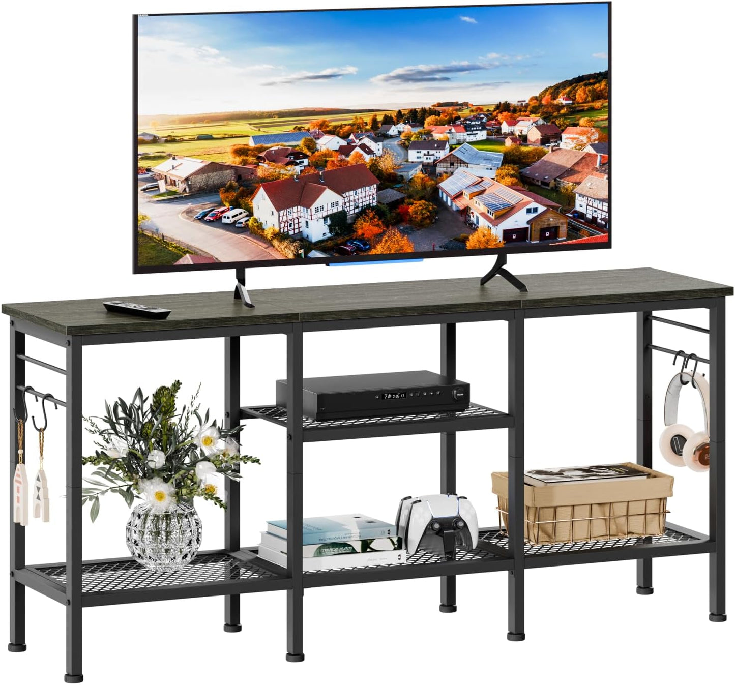 Furologee TV Stand for TVs up to 55 Inch, Entertainment Center with Open Storage Shelves, Media Console Table with Soundbar Shelf for Living Room, Bedroom, Rustic Brown