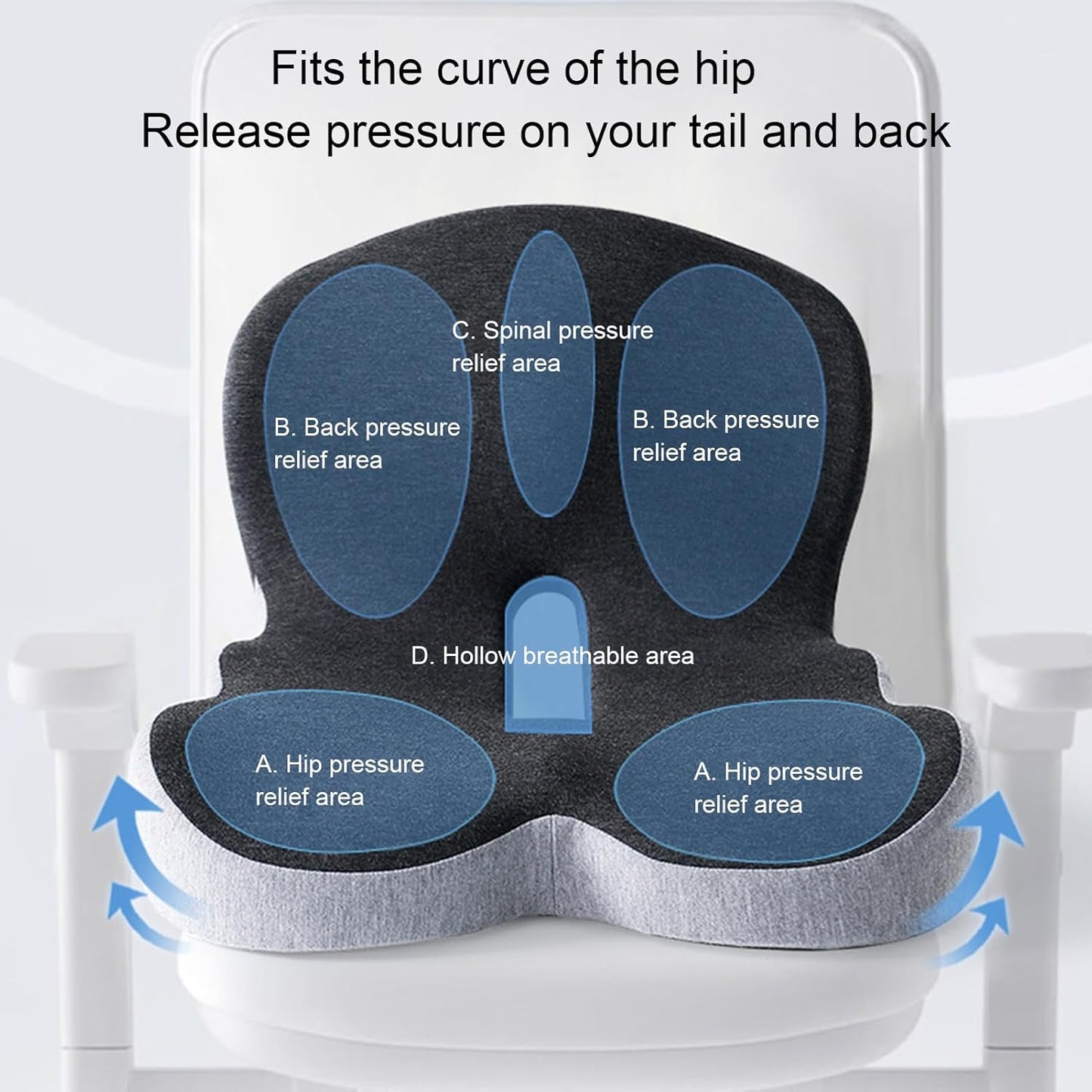 Memory Foam Office Chair Cushion, L-Shaped Integrated Seat Cushions, Chair Seat Cushion for Lower Back Tailbone Protection, Lumbar Support (Dark Gray)