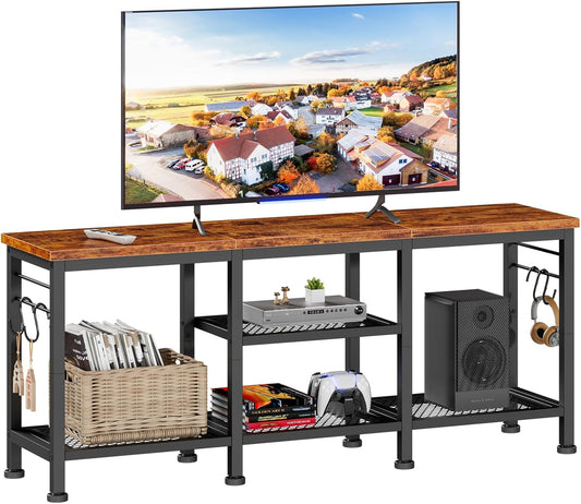 Furologee TV Stand for TVs up to 55 Inch, Entertainment Center with Open Storage Shelves, Media Console Table with Soundbar Shelf for Living Room, Bedroom, Rustic Brown