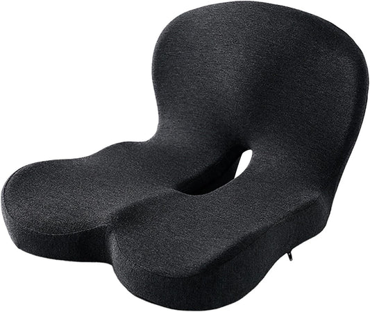 Memory Foam Office Chair Cushion, L-Shaped Integrated Seat Cushions, Chair Seat Cushion for Lower Back Tailbone Protection, Lumbar Support (Dark Gray)
