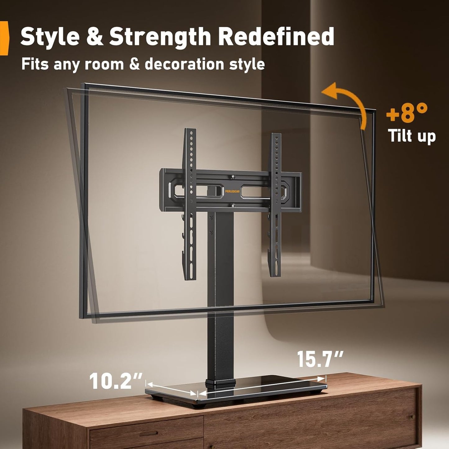 Perlegear Universal Swivel TV Stand Base for 32–70 inch TVs, Height Adjustable Table Top TV Stand Mount with Tilt, Tempered Glass Base, Holds up to 88 lbs, Max VESA 400x400mm, PGTVS26