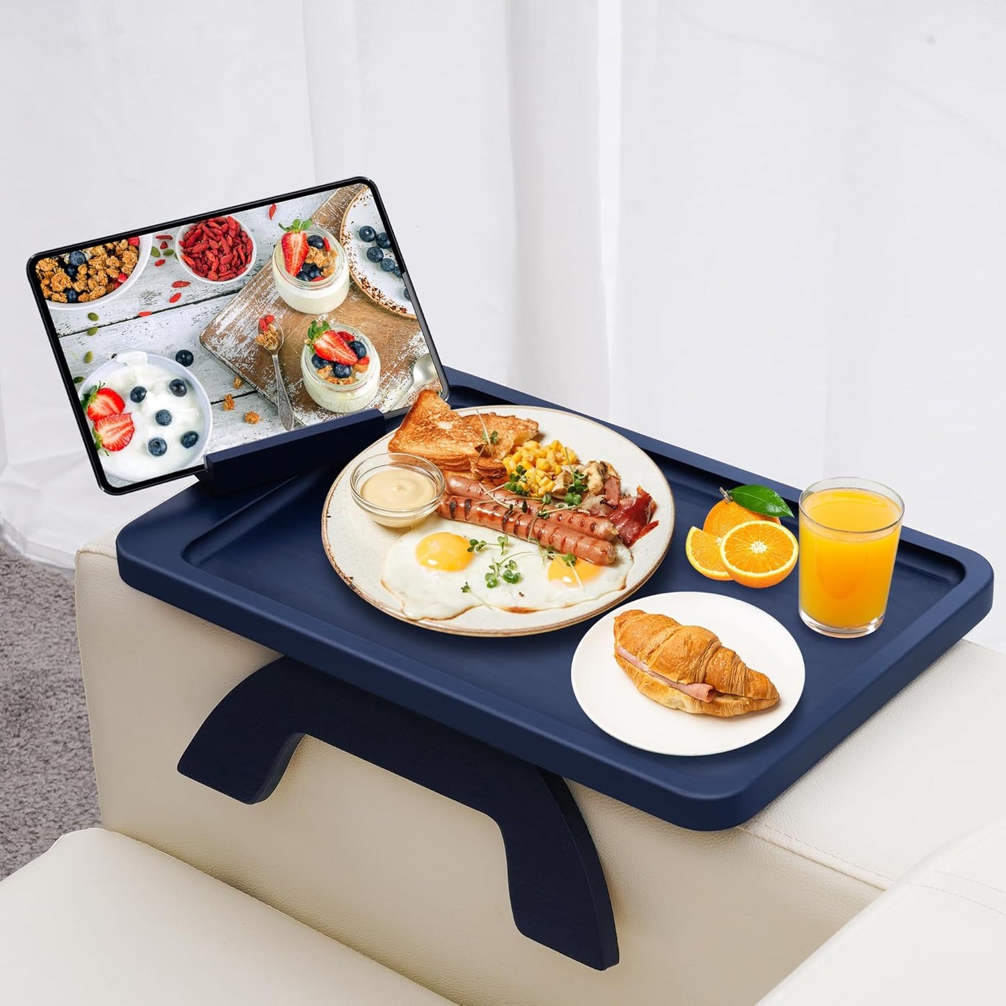 SINWANT Couch Arm Tray,Bamboo Sofa Clip on Side Table,Foldable Couch Armrest Table with 360° Phone Holder,Food Trays for Eating/Drinks/Snacks/Remote