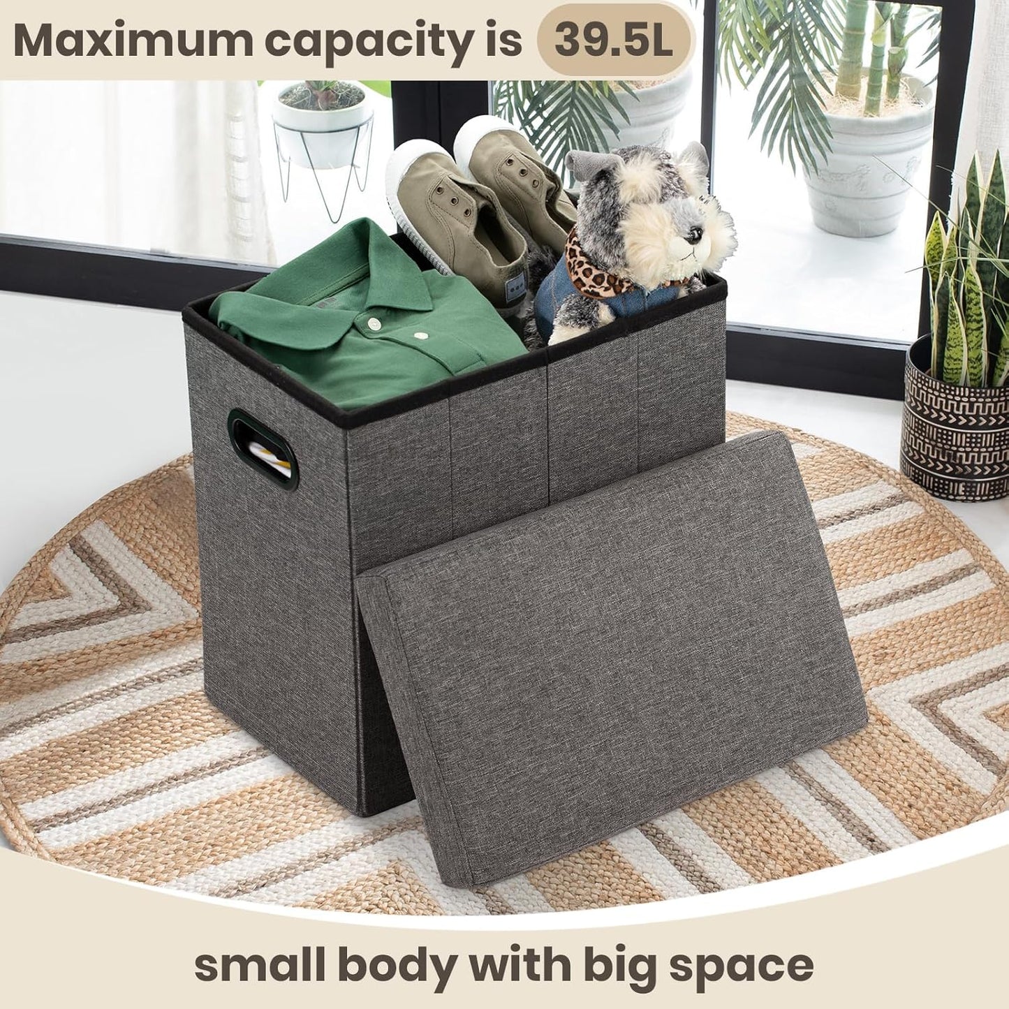 COSYLAND Ottoman with Storage Collapsible Fabric - Footrest Foot Stool for Room, Slim Tall Folding Ottoman Furniture with Handles Lid Toy Chest Linen - Gray - 16.5x16.5x10.6in