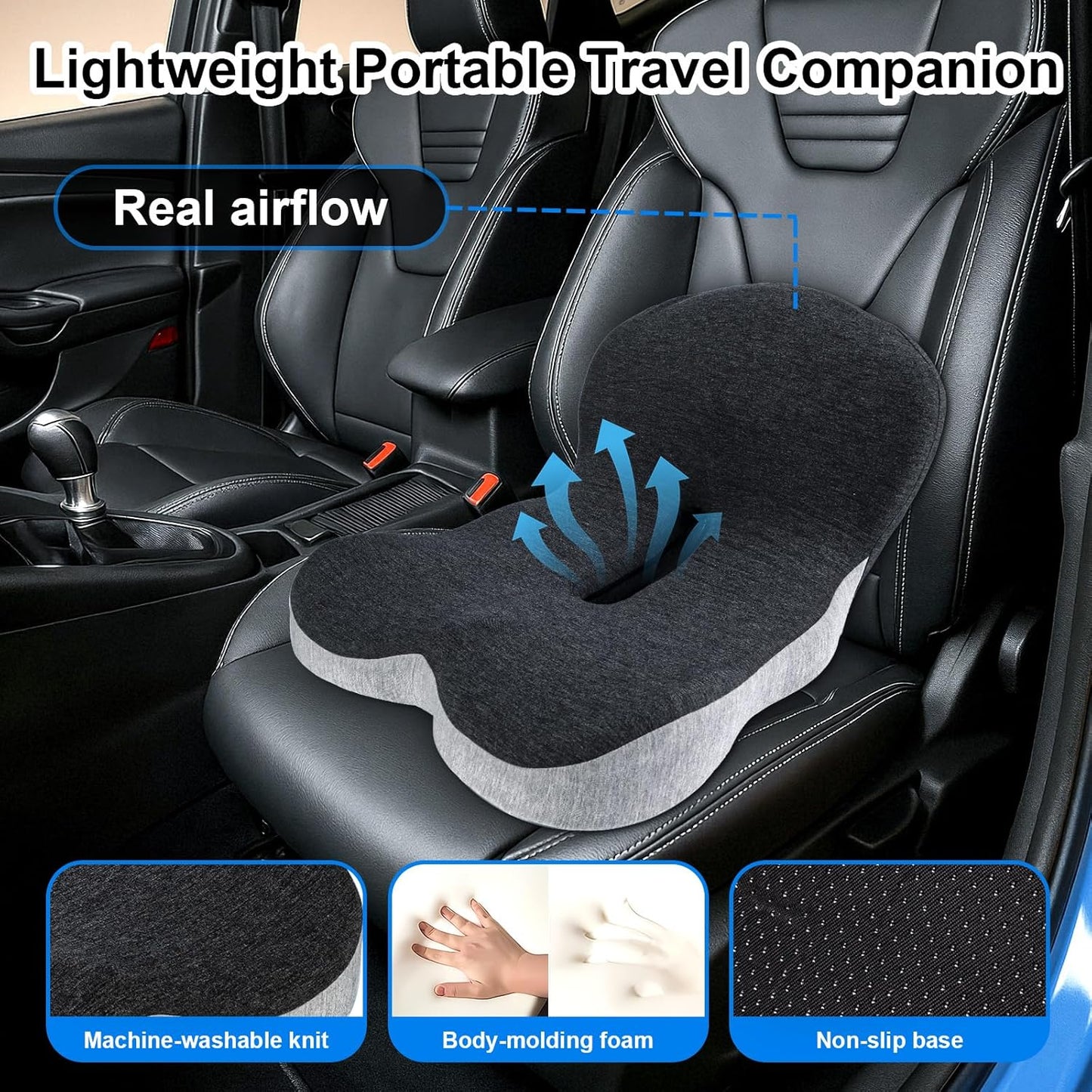 Memory Foam L-Shaped Integrated Seat Cushions, Ergonomic Memory Foam Non Slip Seat with Back Support, Comfort Car Seat Cushion with Lumbar Support Quick Pain Relief for Car & Office (Gray)
