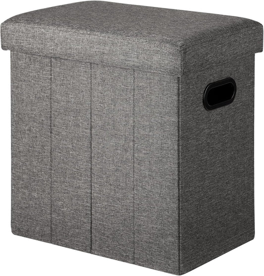 COSYLAND Ottoman with Storage Collapsible Fabric - Footrest Foot Stool for Room, Slim Tall Folding Ottoman Furniture with Handles Lid Toy Chest Linen - Gray - 16.5x16.5x10.6in